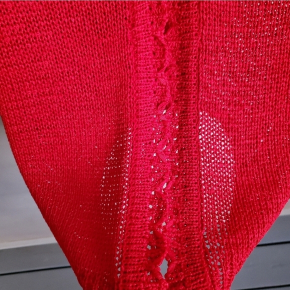 Sag Harbor Vintage Y2K Aesthetic Open-weave Crochet Cropped Red Summer Cardigan - Picture 11 of 15